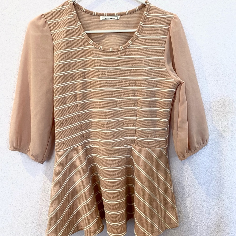 Striped Peplum Light Pink Salmon Shirt